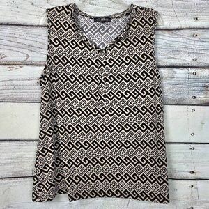 80 Park XL Geometric Sleeveless Blouse Black White
